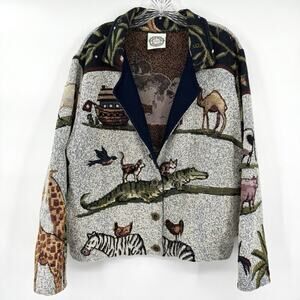 VTG Sugar Street Weavers Noah's Ark and Animals Women's Button Up Cardigan